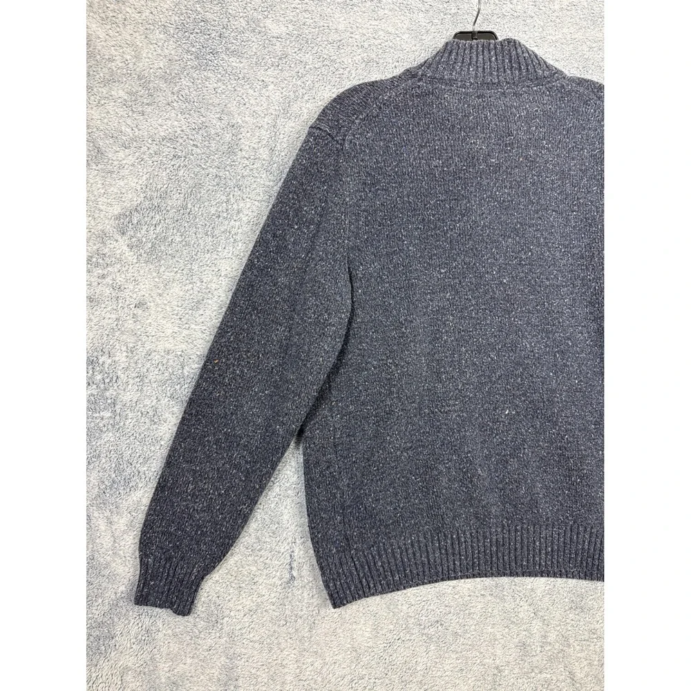 IZOD Mens Large Blue Button Pullover Sweater Marled Mock Neck Knit 9596